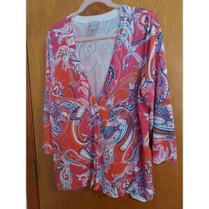 Chicos Cardigan size 3 size XL floral paisley Nylon cotton blend shell buttons